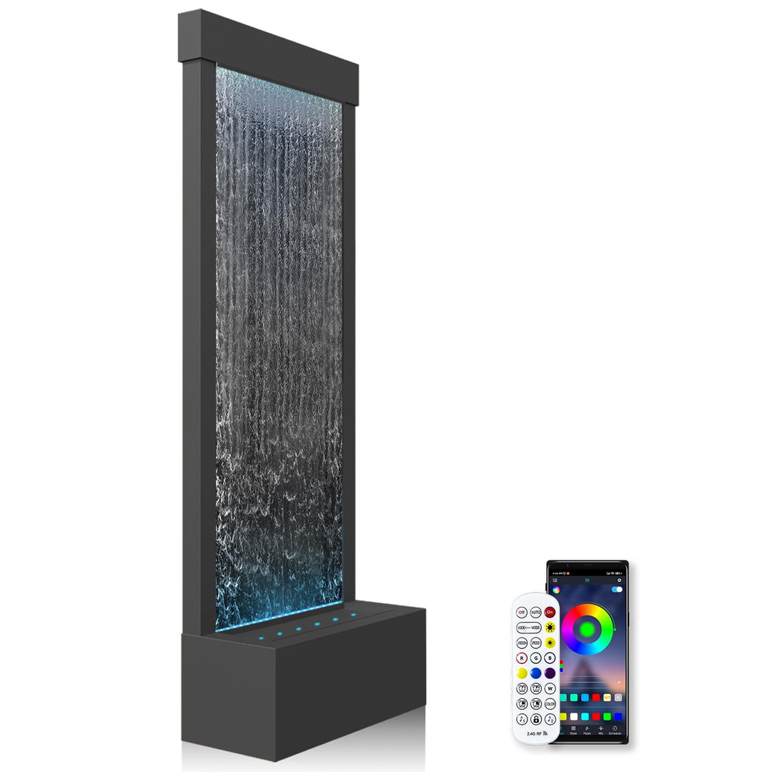 LONGRUN Gartenbrunnen Gross, Zimmerbrunnen Wasserfall mit APP Kontrolle LED Beleuchtung, 45,5x20x123