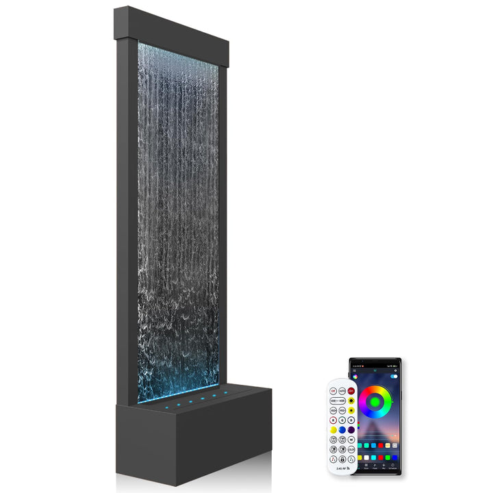 LONGRUN Gartenbrunnen Gross, Zimmerbrunnen Wasserfall mit APP Kontrolle LED Beleuchtung, 45,5x20x123
