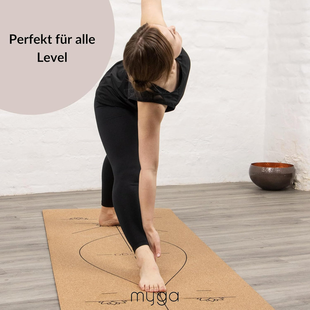 Myga XL Kork Yogamatte | 200 cm x 70 cm | Rutschfest, Wäremeregulierend & Leicht zu Tragen – 6 mm Di