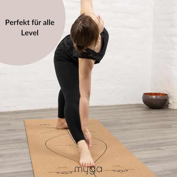 Myga XL Kork Yogamatte | 200 cm x 70 cm | Rutschfest, Wäremeregulierend & Leicht zu Tragen – 6 mm Di
