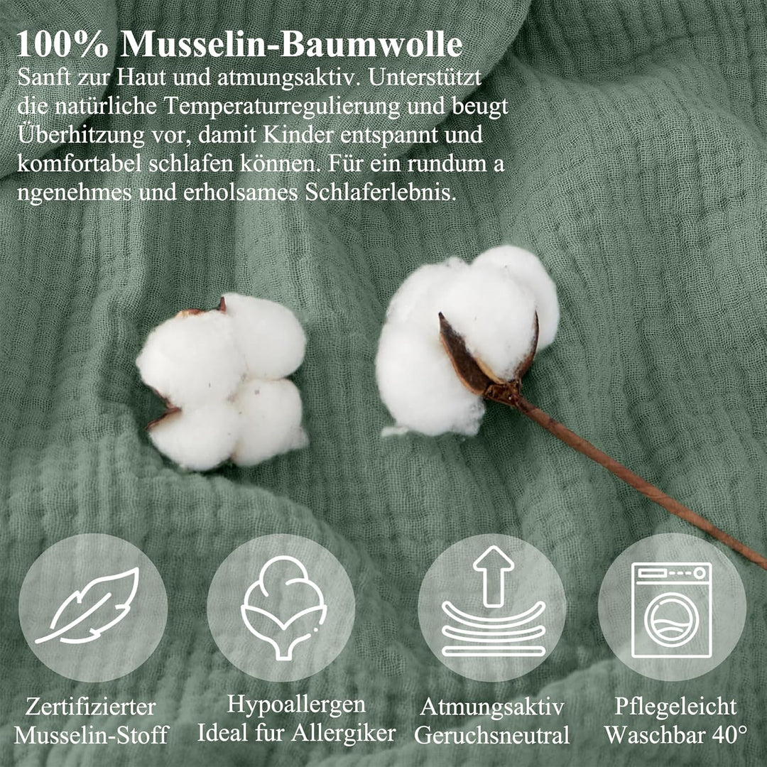 Hook Kinderbettwäsche Set 100x135 cm aus 100% Musselin Baumwolle – Atmungsaktiv & Weich, Handgeferti