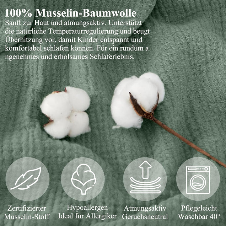 Hook Kinderbettwäsche Set 100x135 cm aus 100% Musselin Baumwolle – Atmungsaktiv & Weich, Handgeferti