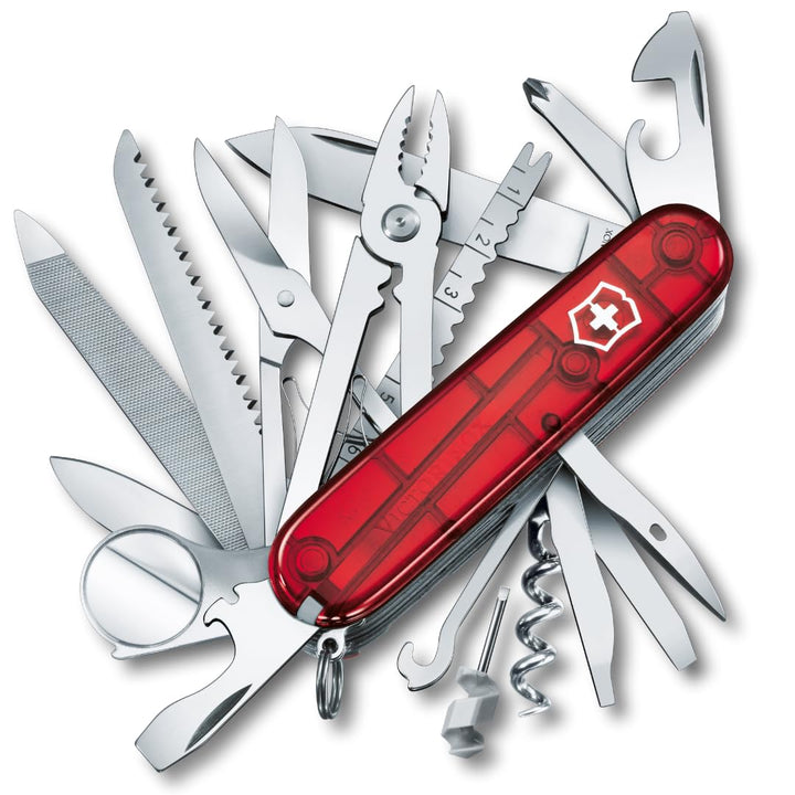 Victorinox Taschenmesser Swiss Champ (33 Funktionen: Metallfeile, Mini-Schraubendreher) rot Rot Tran