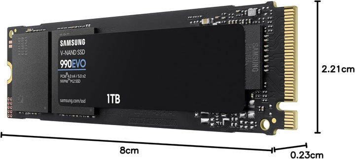 Samsung 990 EVO NVMe M.2 SSD 1 TB, PCIe 4.0 x4 / PCIe 5.0 x2, NVMe 2.0 (2280), 5.000 MB/s Lesen, 3.2