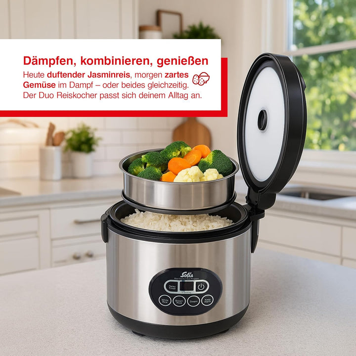 Solis Reiskocher Rice Cooker Duo Program - Reiskocher und Dampfgarer für 6 Tassen Reis - auch für Su