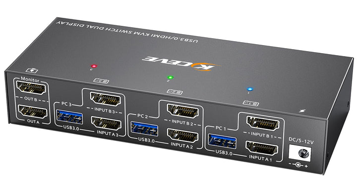 KVM Switch 3 PC 2 Monitore HDMI, EDID Emulator, USB 3.0 HDMI2.0 KVM Switch Dual Monitor 4K@60Hz für