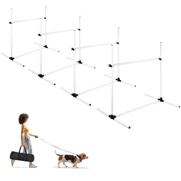 UISEBRT Hunde Agility Set, 4er Slalom Stangen Hürdenset für Haustiere, PVC Hundetrainings-Set mit Tr