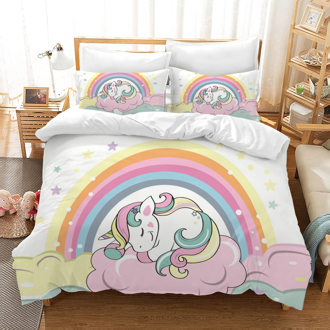 Hoimlm Einhorn Bettwäsche 135x200 Kinder Bettwäsche Set mit Bettbezug and 2 Kissenbezug, Cartoon Ein