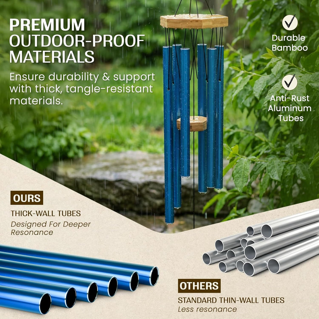UpBlend Outdoors Windspiel für draussen – 73,7 cm blaues Windspiel für den Aussenbereich, Zen-Garten