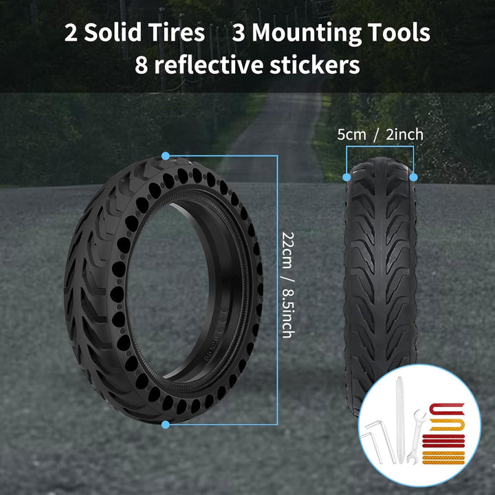 HAONAIMO E Scooter Reifen, 2 Stück Solid Reifen, 8,5 Zoll Solid Ersatzräder mit Montagewerkzeug, M36