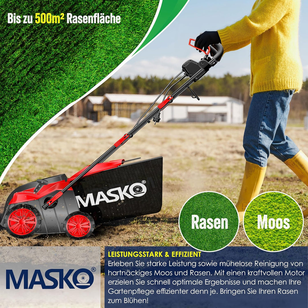 MASKO® Elektro 2in1 Vertikutierer Rasenlüfter 1800 Watt 40cm Arbeitsbreite 55L Fangkorb inkl. Lüfter