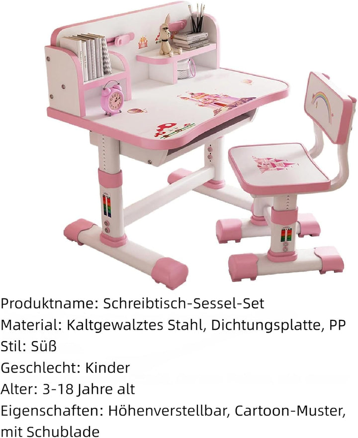 Kinderschreibtisch Set mit Bücherständer, Schüler-Schreibtisch und Stuhl, Kinderschule, Studiertisch