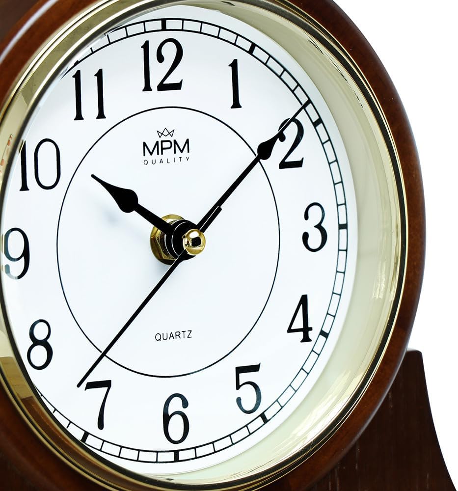 MPM Quality Retro Wood Tischuhr, Traditionelle und Elegante Holztischuhr, Präziser Quarz-Schrittmoto