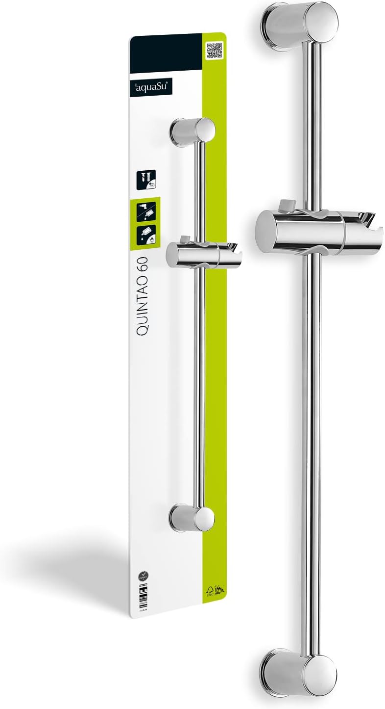 aquaSu® Brausestange Quintao | 60 cm Länge | mit Gleiter | Ø 25 mm | Kleben oder Bohren | aus Metall
