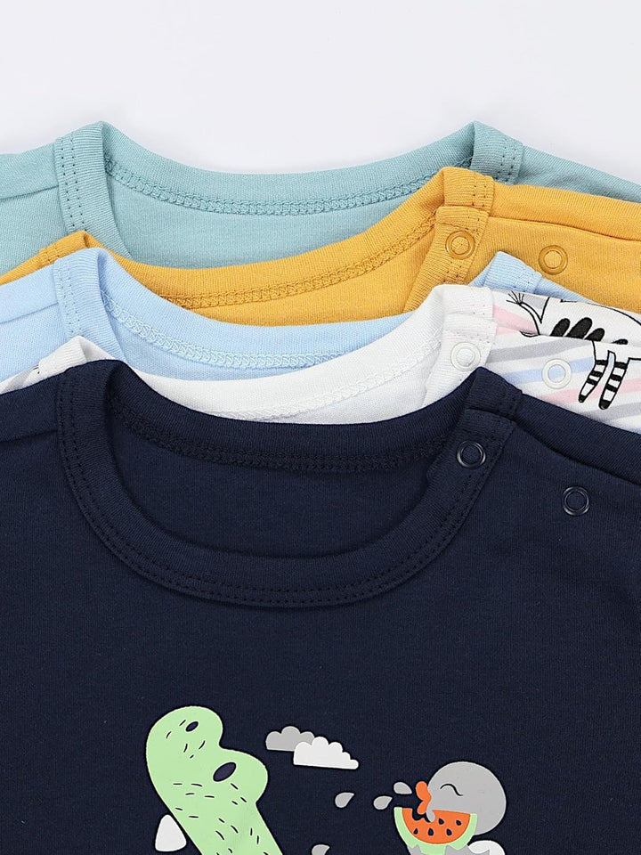 TupTam Baby Jungen Kurzarm T-Shirt mit Aufdruck Unifarben Sterne Streifen 5er Set 62 Krokodil Dunkel