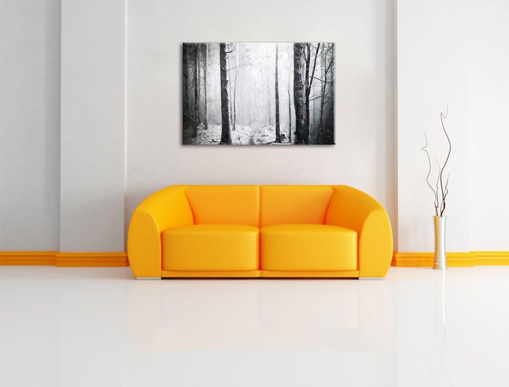 Pixxprint Mystischer Wald Pinsel Effekt, Format: 100x70 auf Leinwand, 100x70