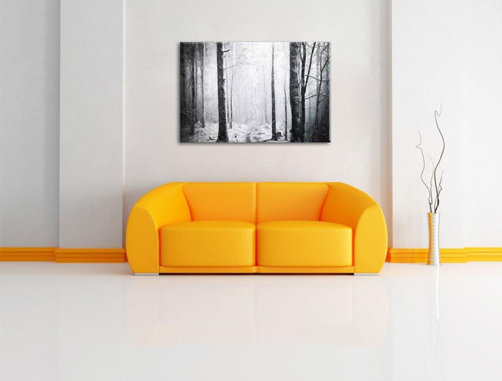 Pixxprint Mystischer Wald Pinsel Effekt, Format: 100x70 auf Leinwand, 100x70