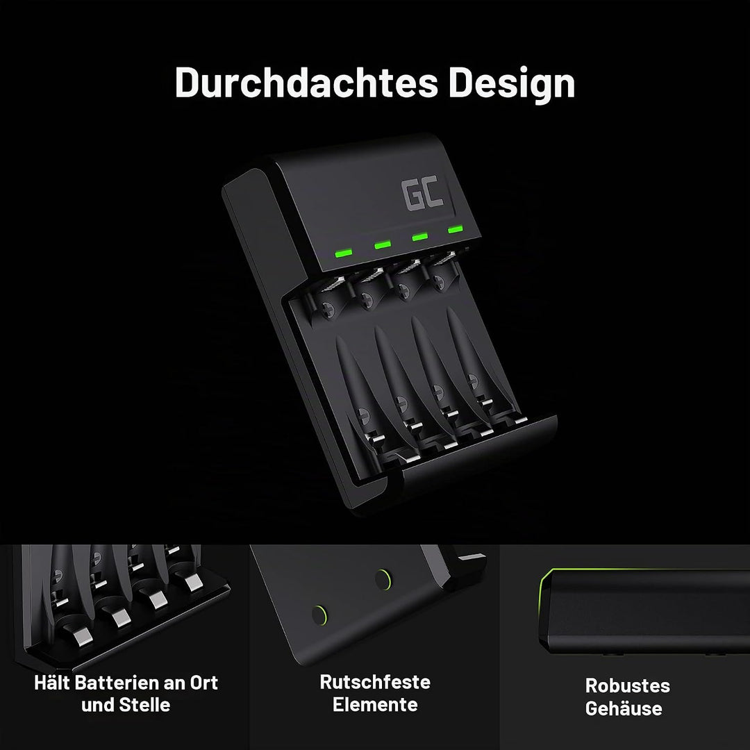 Green Cell VitalCharger Ladegerät + 2X AA 2000mAh + 2X AAA 800mAh für NI-MH AA AAA R6 R03 Mignon Akk