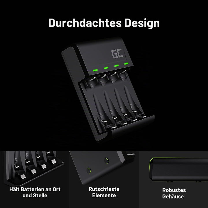 Green Cell VitalCharger Ladegerät + 2X AA 2000mAh + 2X AAA 800mAh für NI-MH AA AAA R6 R03 Mignon Akk