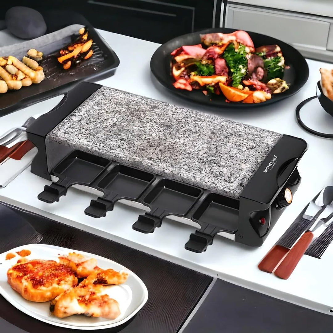 Michelino Raclett BBQ-Grill für 8 Personen mit 8 Steinplatte PP-Spateln Tischgrill Grill Platte mit