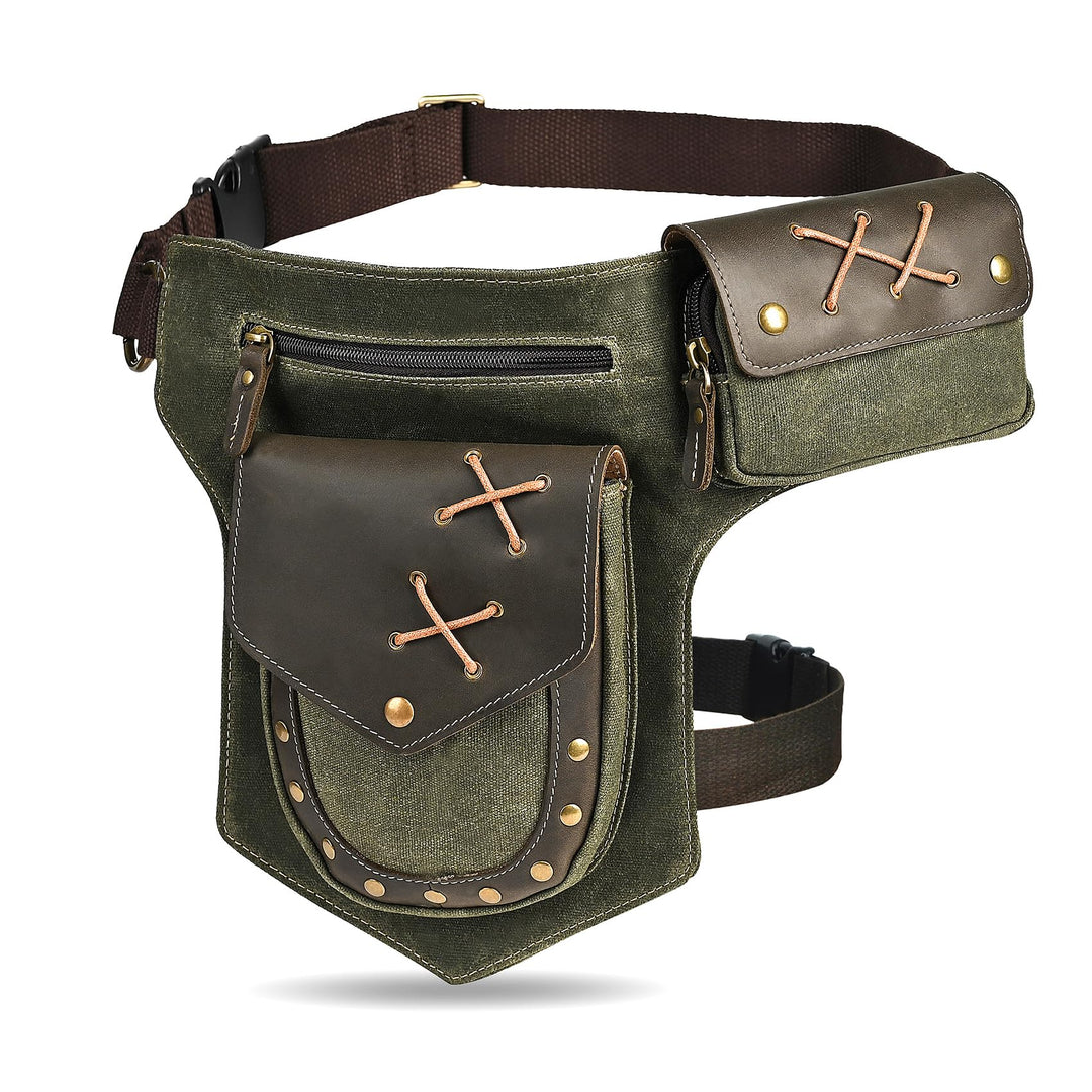 Herren Canvas + Leder Motorrad Reiten Tasche Beinbeutel Beintasche Aussenbeintasche Hüfttasche Drop