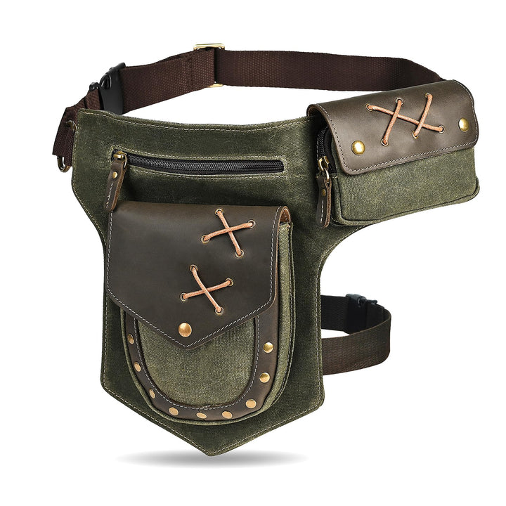 Herren Canvas + Leder Motorrad Reiten Tasche Beinbeutel Beintasche Aussenbeintasche Hüfttasche Drop