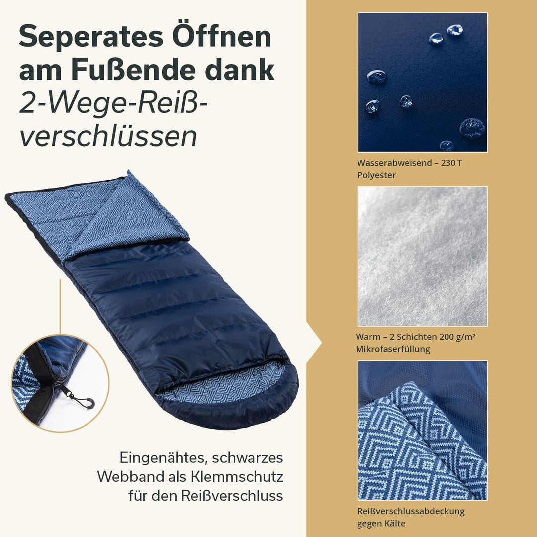 Skandika Deckenschlafsack Dundee Flanell | Baumwolle, Luxus-Qualität, koppelbar, Doppelschlafsack, 3