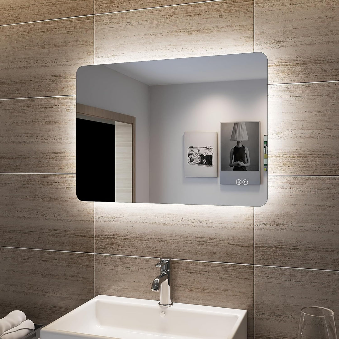 SONNI Badspiegel Lichtspiegel LED Spiegel Wandspiegel mit Touch-Schalter 70 x 50cm kaltweiss IP44 en