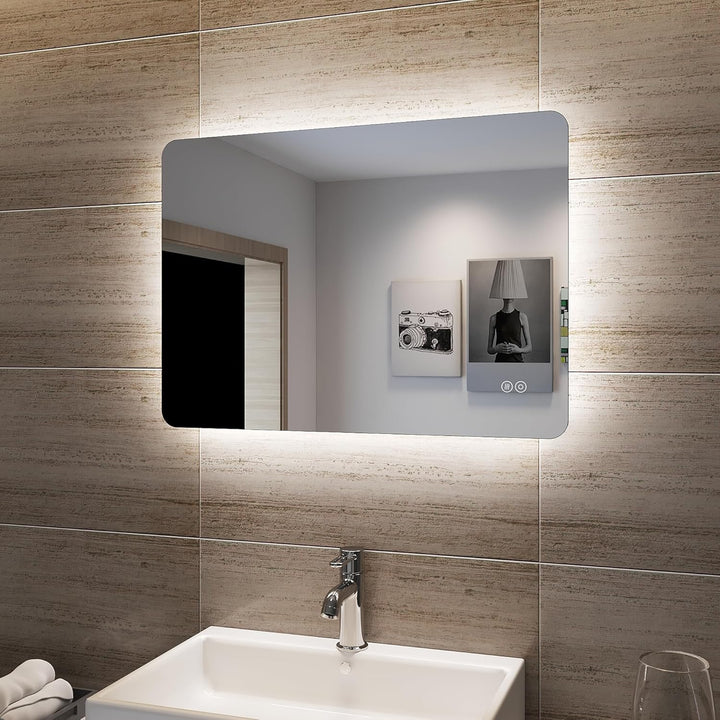 SONNI Badspiegel Lichtspiegel LED Spiegel Wandspiegel mit Touch-Schalter 70 x 50cm kaltweiss IP44 en