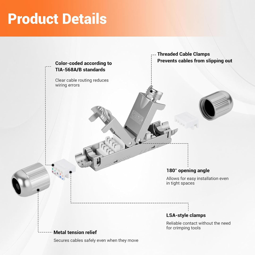 8PCS CAT 7 LSA Netzwerkkabel Verbinder werkzeuglos, RJ45 Cat7 Verbinder STP feldkonfektionierbare Ku