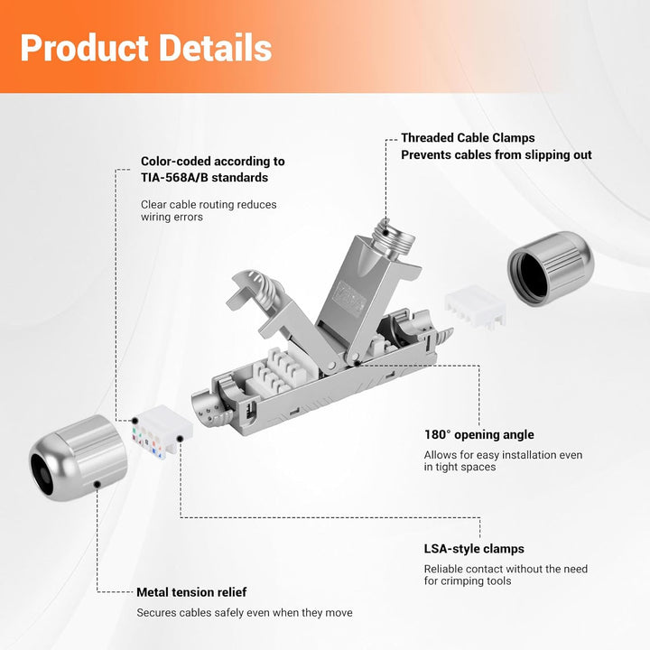 8PCS CAT 7 LSA Netzwerkkabel Verbinder werkzeuglos, RJ45 Cat7 Verbinder STP feldkonfektionierbare Ku