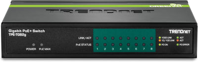 TRENDnet TPE-TG82G 8-Port GREENnet Gigabit PoE+ Switch, 61W PoE Leistung, 16 Gbit/s Schaltkapazität,