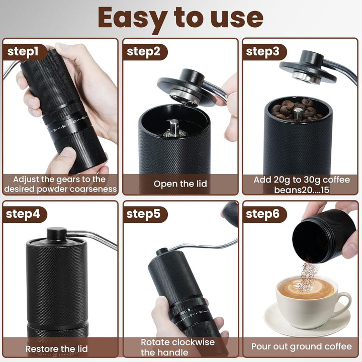 Manuelle Kaffeemühle mit 60 einstellbaren Stufen, geradem Griff für French Press, Filterkaffee und E
