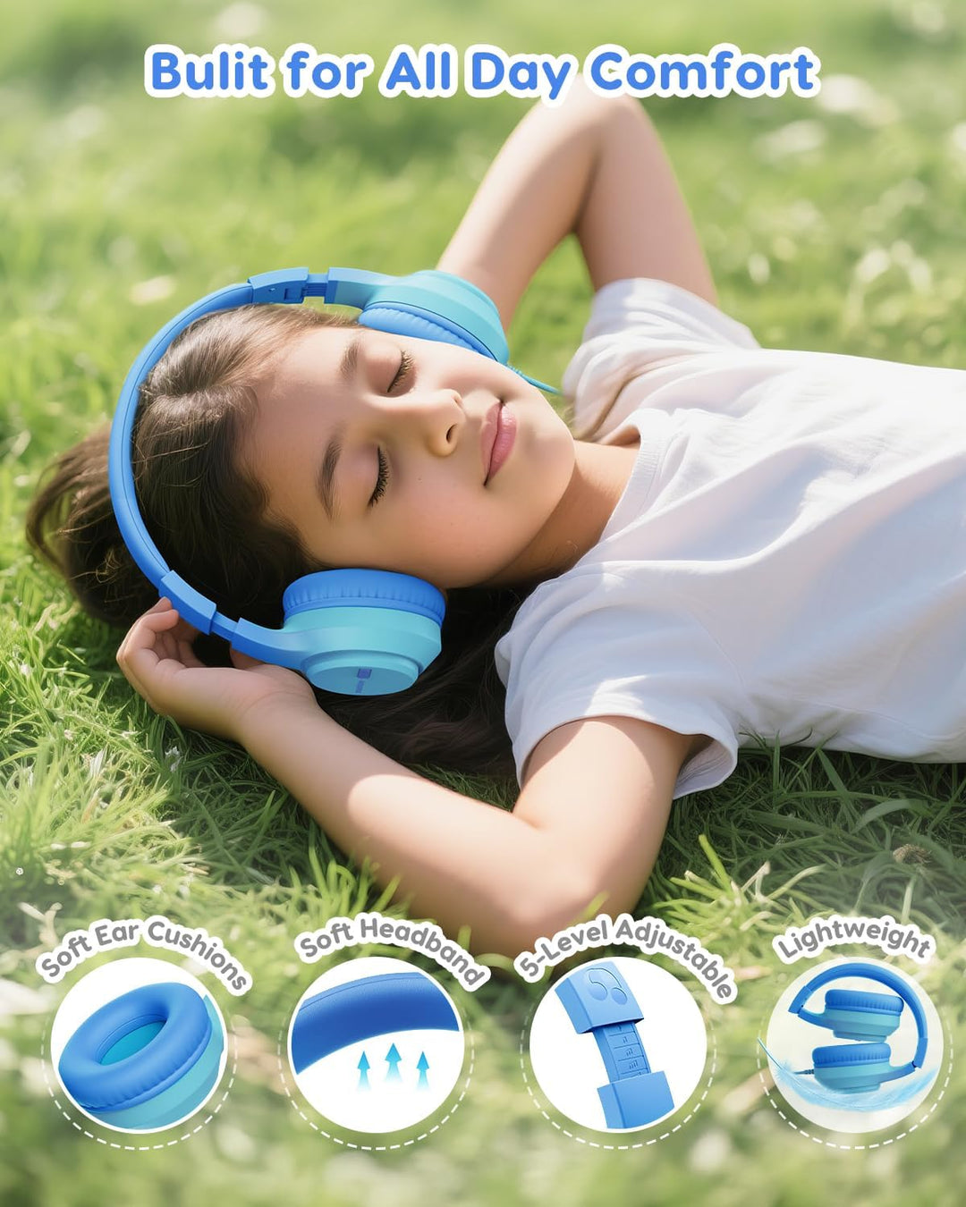 Kinder Kopfhörer, 74/85/94dB Sichere Lautstärke Kopfhörer Kinder mit Kabel, Stereo Sound, Faltbare,