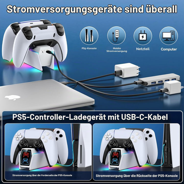 PS5 Controller Ladestation, RGB PS5 Zubehör Ladestationen für PS5 Controller &amp; Edge Controller, PS5