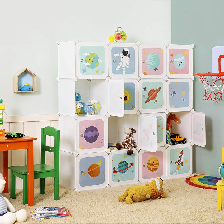 SONGMICS Regalsystem mit 15 Würfeln, Aufbewahrungsschrank für Kinder, Kleiderschrank mit Türen, Schu