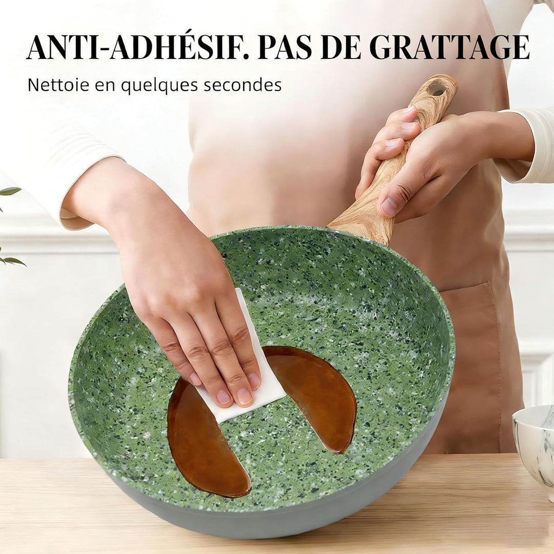 Jovire Topfsets Pfannenset, 3-Teilig 24cm Schweizer Granit Beschichtung Pfanne Set, Antihaft-Keramik