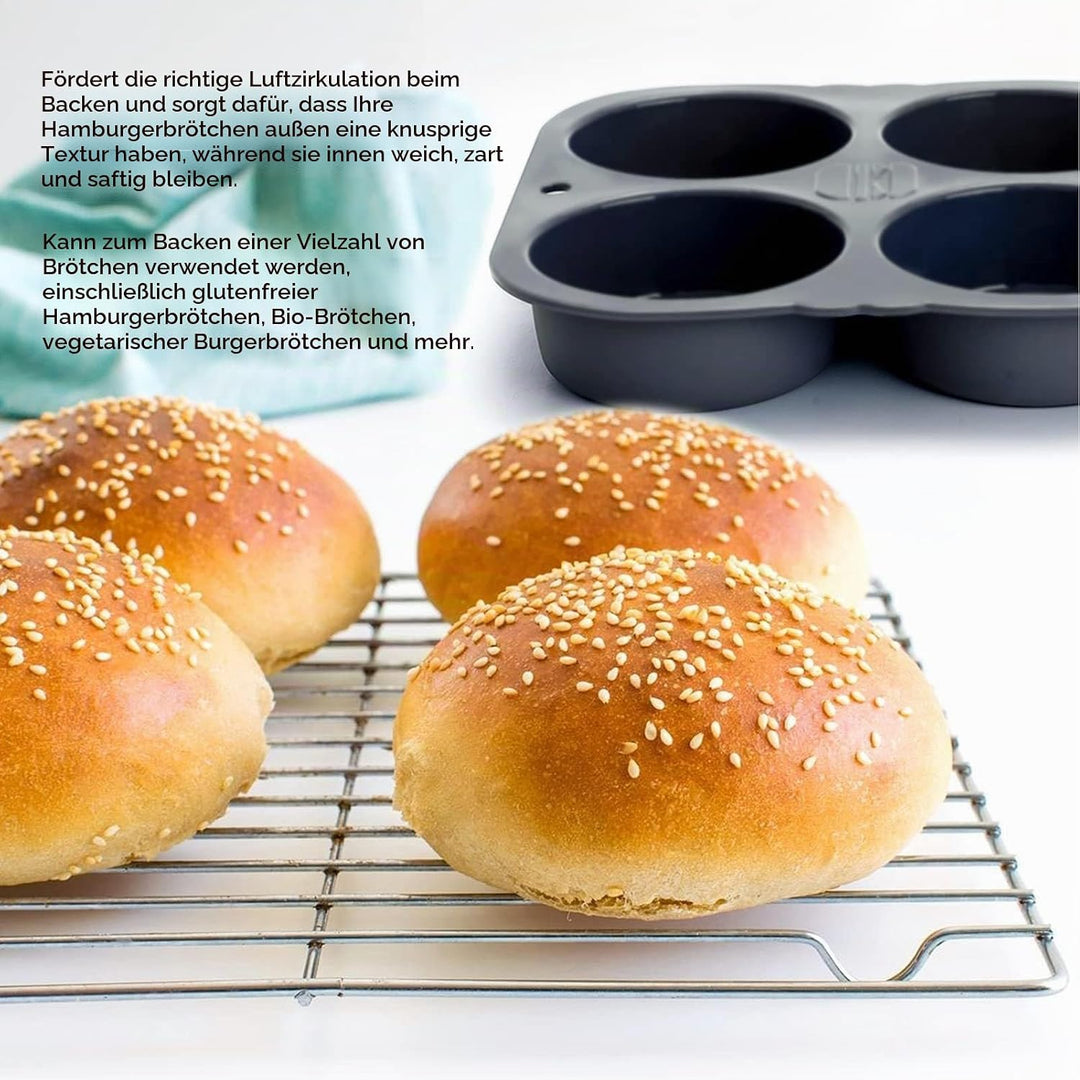Burger Buns Brötchen Backform Silikon, Silikon Backform mit 6 Hohlräumen, faltbar wiederverwendbar -