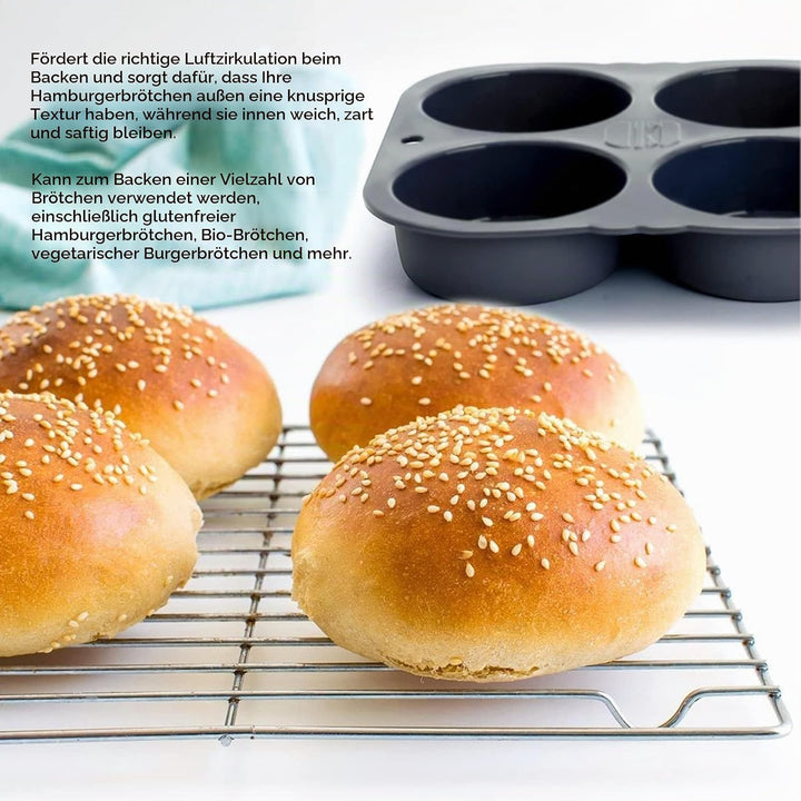 Burger Buns Brötchen Backform Silikon, Silikon Backform mit 6 Hohlräumen, faltbar wiederverwendbar -