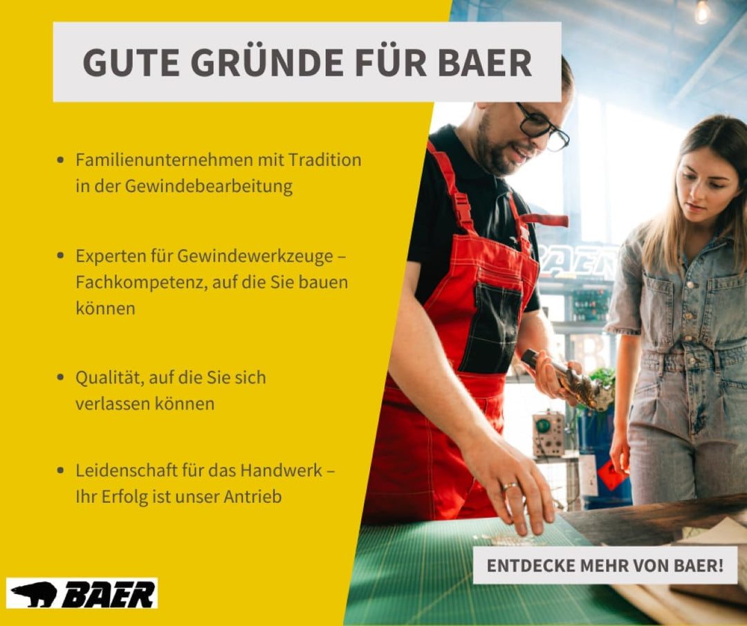 BAER Maschinengewindebohrer M3 HSSG Form B Gewindeschneider - Grösse M 3 x 0,5 - DIN 371 Maschinen G