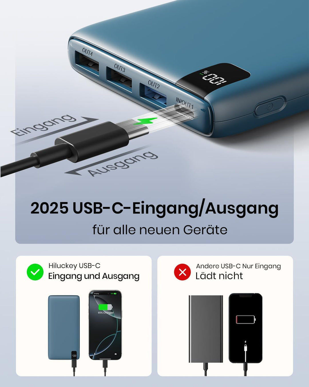 Hiluckey 27000mAh Powerbank Externer Akku - 22.5W Schnelles Aufladen Externer Akku Power Bank PD USB