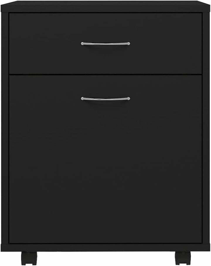 Homgoday Rollschrank mit Rollen, Holz, Schwarz, 45 x 38 x 54 cm, mit Universalrollen, Halterung für