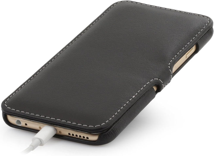 STILGUT Leder-Hülle kompatibel mit iPhone 6 Book Type mit Standfunktion, schwarz Nappa, Schwarz Napp