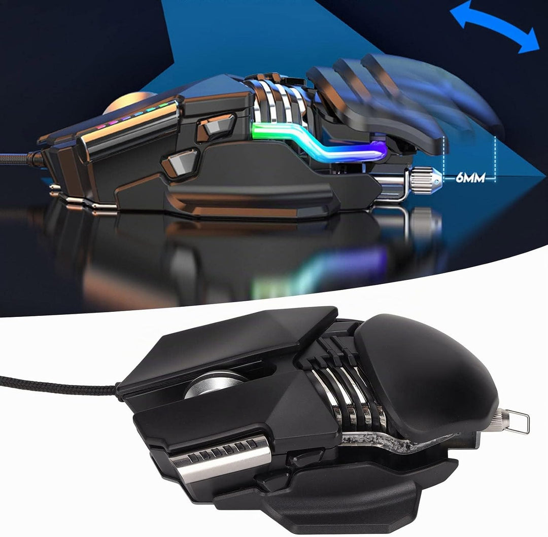 Gaming-Maus, 12800 DPI Einziehbare Anpassung Wassergekühlter RGB-Lichteffekt Kabelgebundene Maus Gal