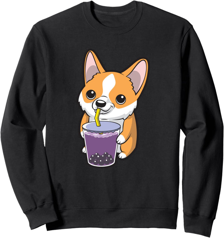 Niedliche Boba Anime Kawaii Corgi Hund Bubble Milk Tea Sweatshirt