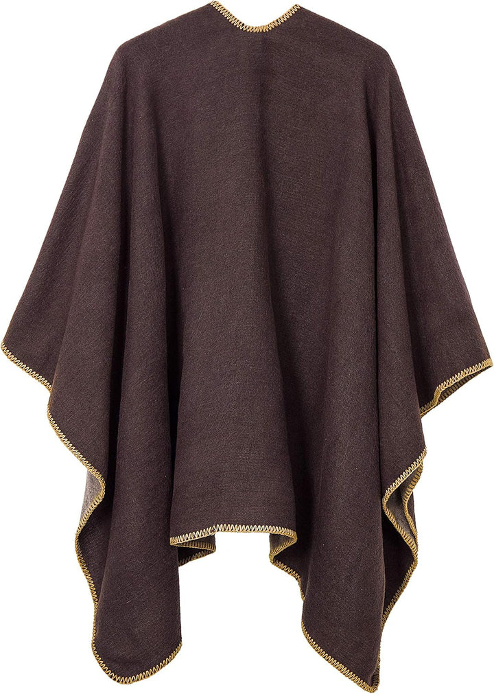 Damen Vintage Farbblocking Schal Wrap Open Front Poncho Übergrosse Winterdecke Elegant Cape Coat Ein