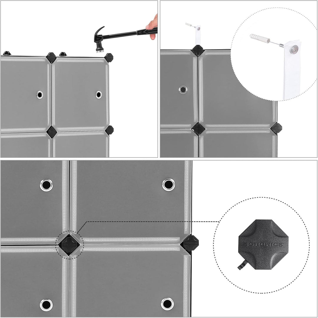 SONGMICS Regalsystem, Schuhregal, Set aus 9 Würfeln, Kleiderschrank aus Kunststoff, mit Türen, Steck