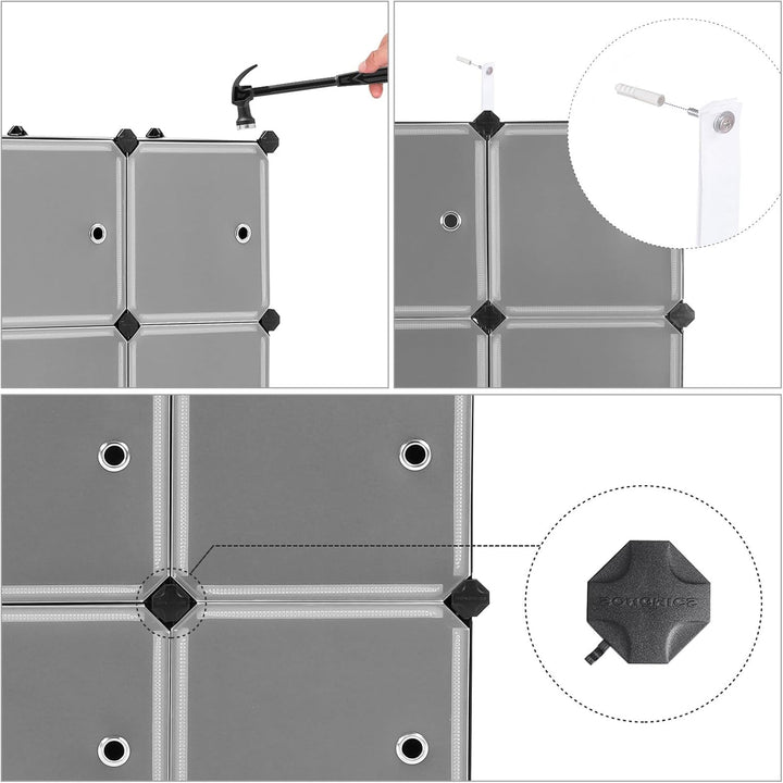 SONGMICS Regalsystem, Schuhregal, Set aus 9 Würfeln, Kleiderschrank aus Kunststoff, mit Türen, Steck