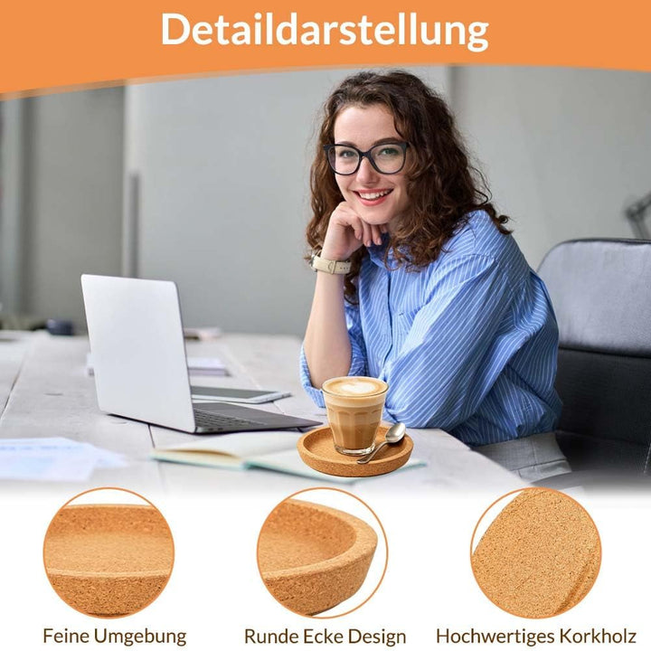 12 Stück Korkuntersetzer Rund 10cm Extra Dick Kork Untersetzer mit Erhöhten Kanten, Wiederverwendbar