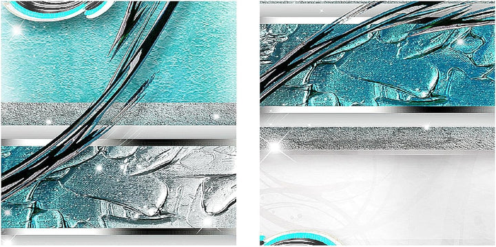 Runa Art Bild Modern Abstrakt - Made in Germany - Wandbilder Grau Türkis Blau 4 Teilig 108142a 100 x